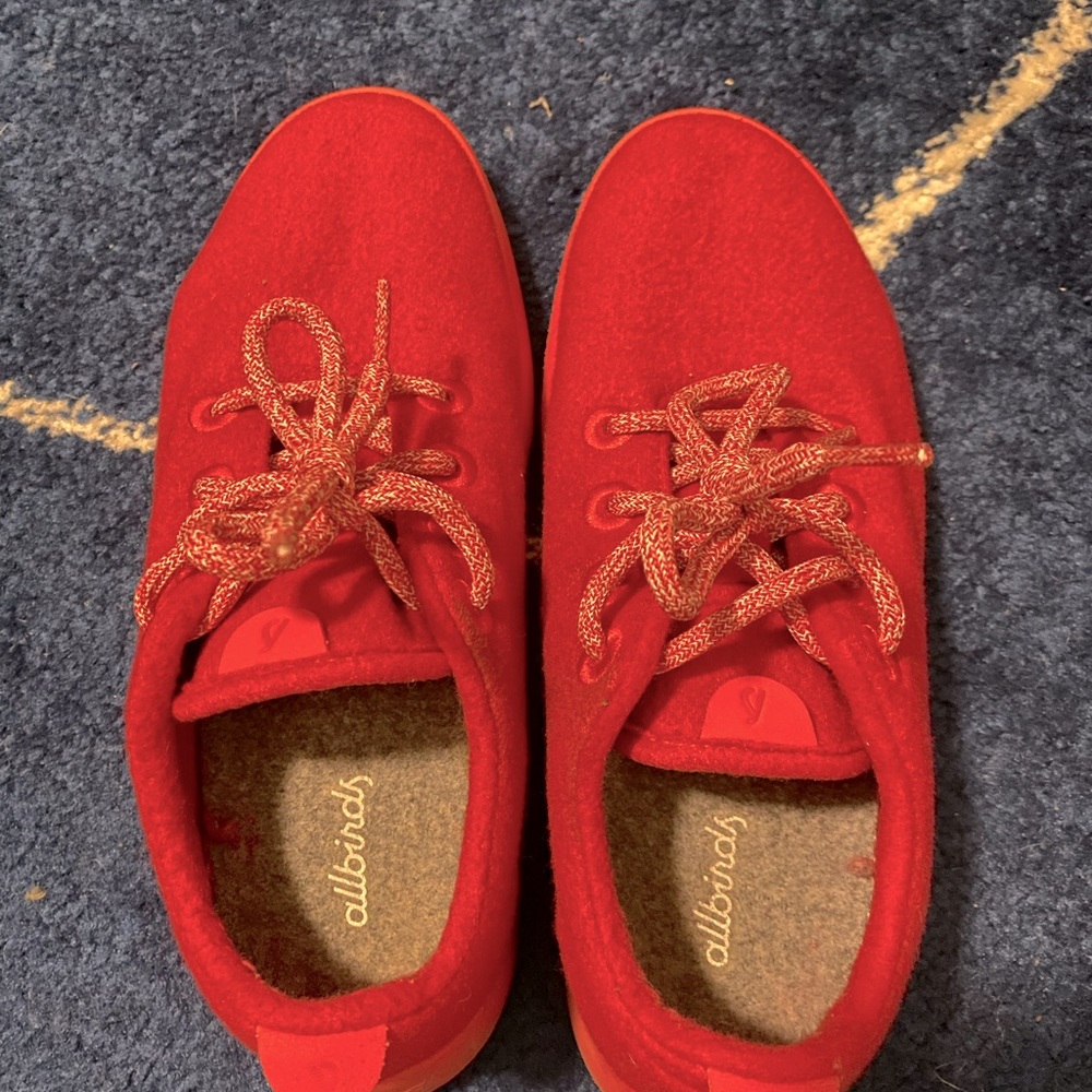Red Allbirds wool runners